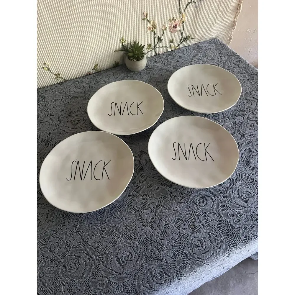 Rae Dunn SNACK Melamine Plates Set of 4 8 in Artisan Collection by Magenta